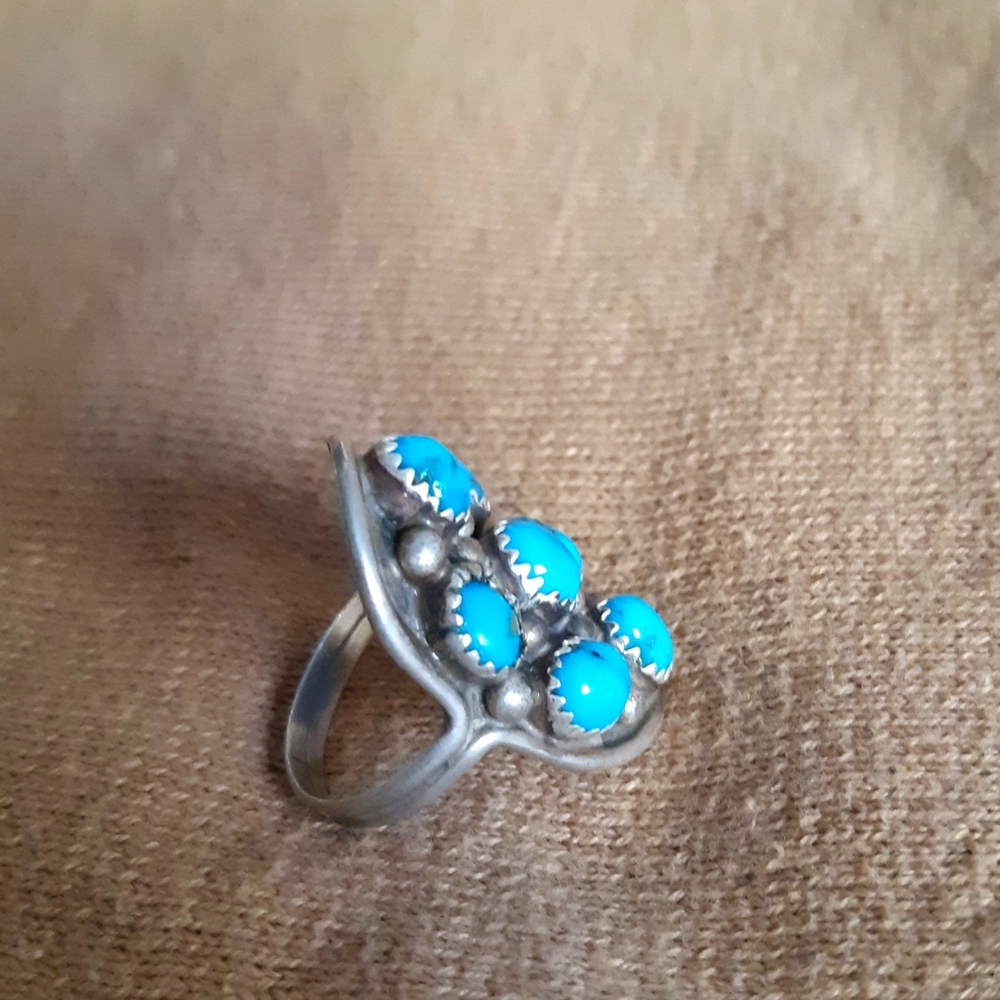 Navajo Style Sterling Turquoise Cabochon Cluster Ring Size 8.75 - Picture 6 of 16